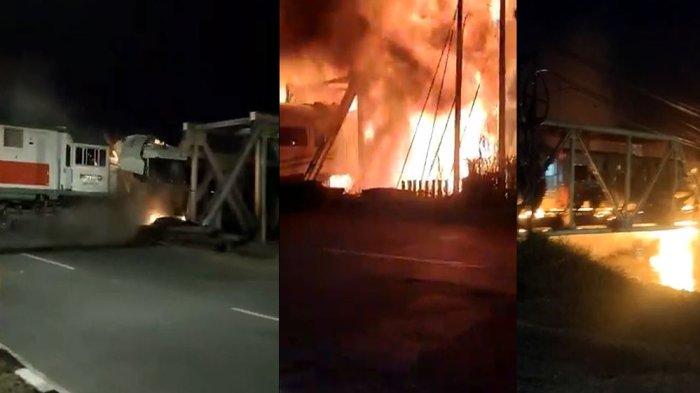 Truk Trailer Tertabrak KA di Semarang, Api Berkobar. Kecelakaann Kereta Api dengan Truk
